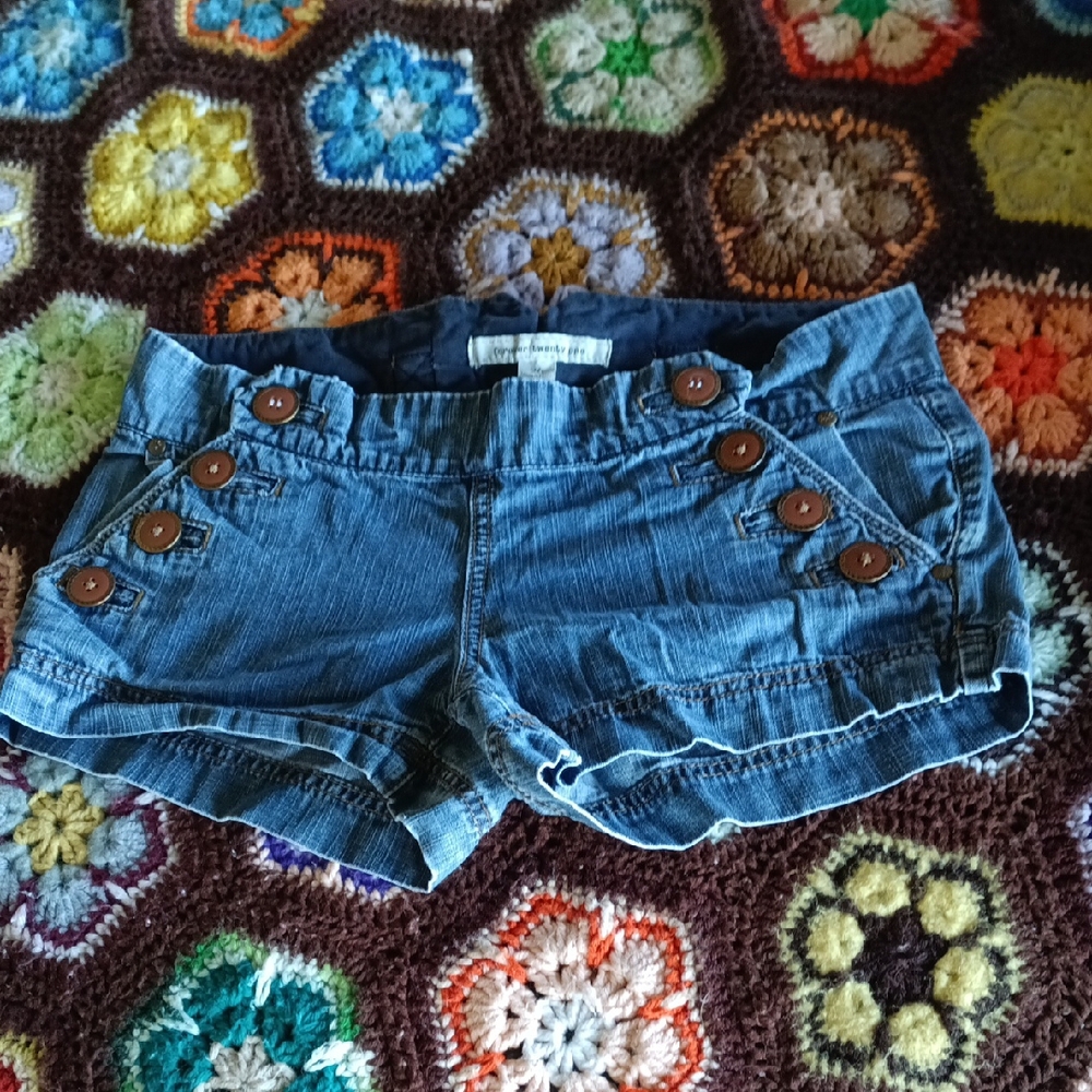 Forever 21 Blue Jean Shorts with Distressed Style